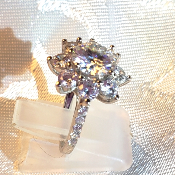 SOLDCertified Moissanite snowflake ring 2.00ctw. In Platinum over Sterling Silve - Picture 3 of 9